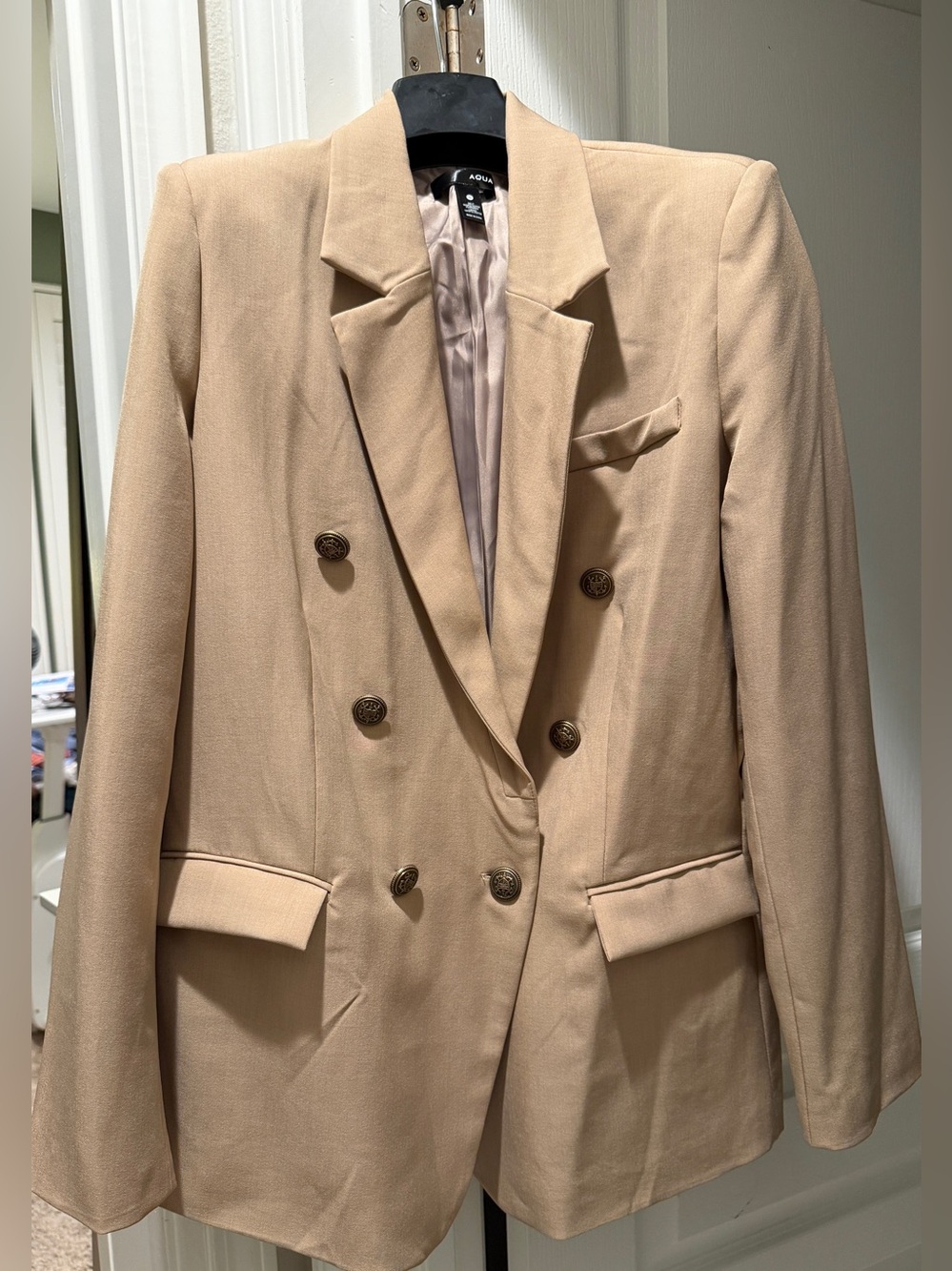 AQUA Beige Double Breasted Gold Button Blazer S NWOT